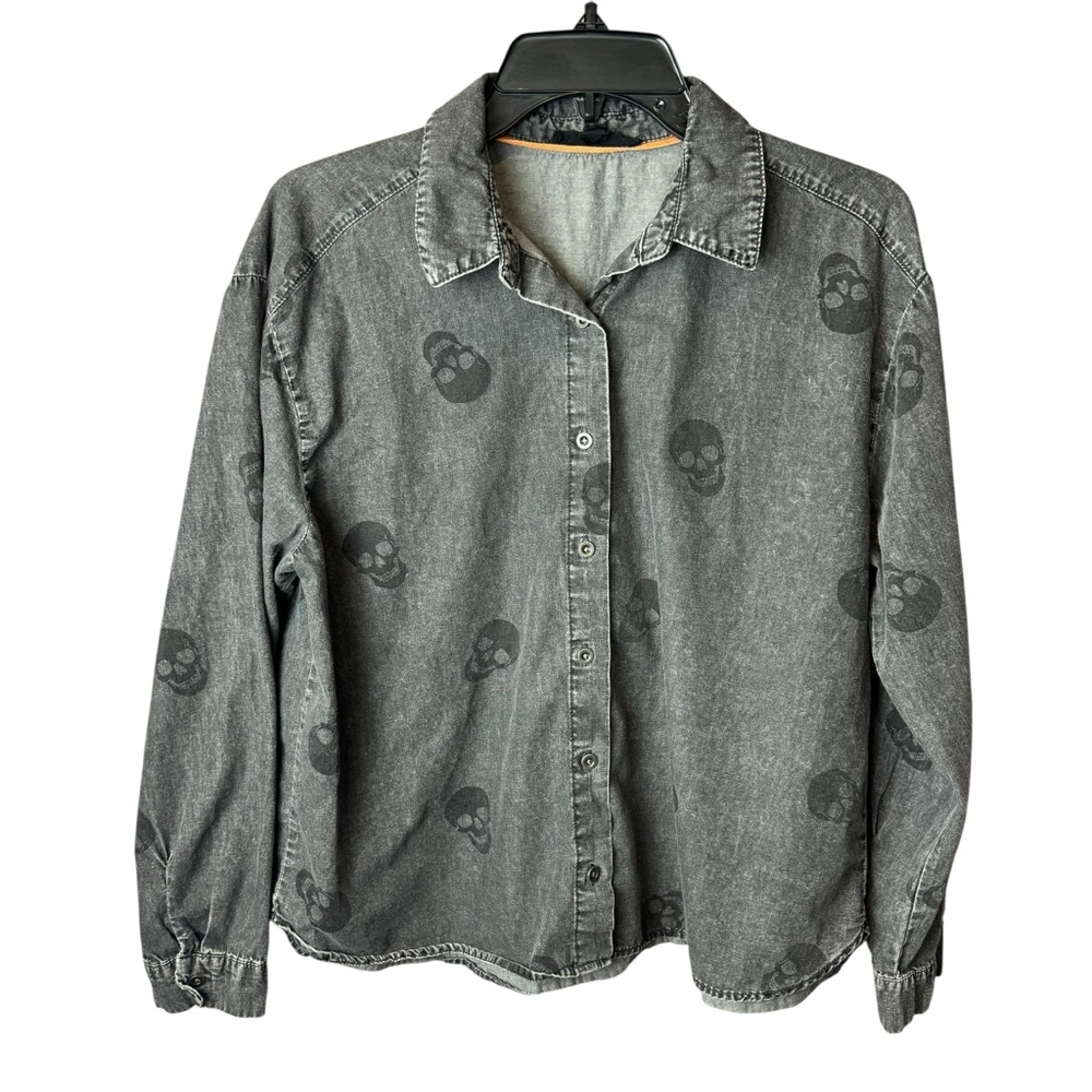 Jane & Delancey Skull Faded Black Button Up Shirt M